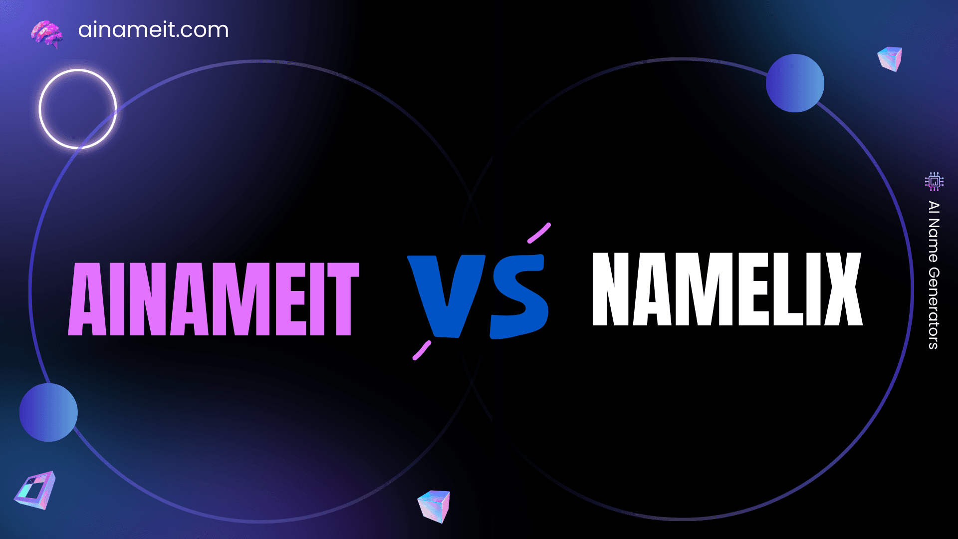 Comparison of AI business name generators Namelix.com vs AiNameIt.com highlighting features and benefits